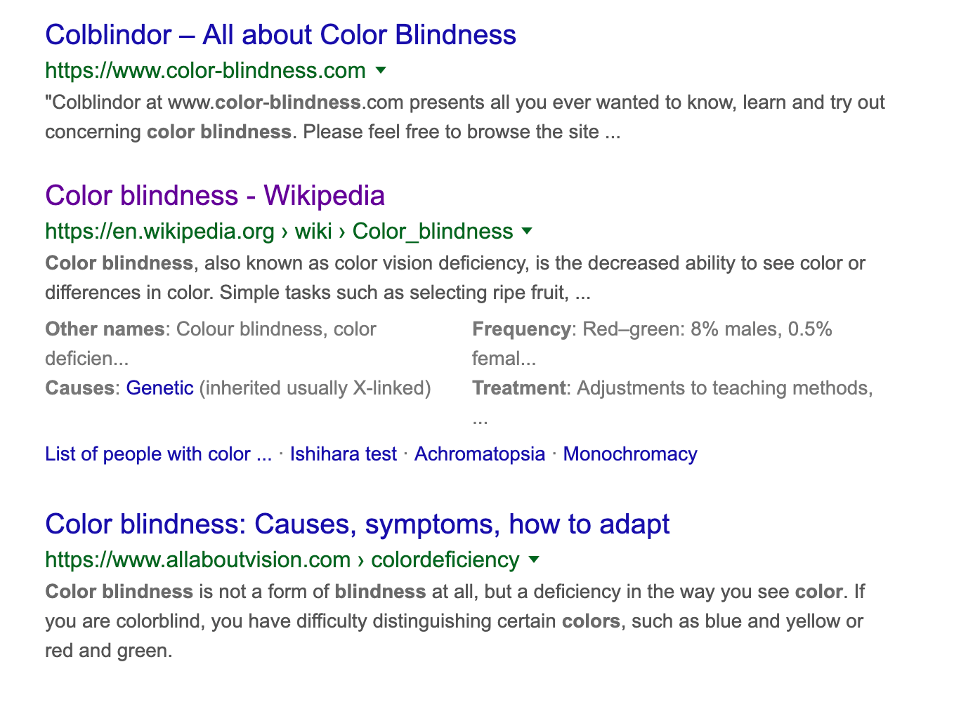 Google search results with a visited purple link.