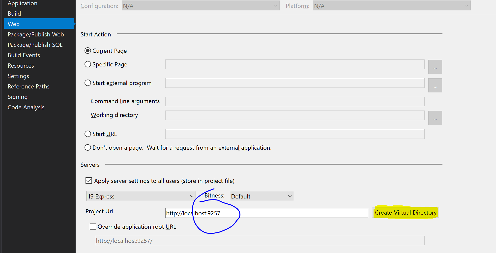 How to change port number for a web app in Visual Studio