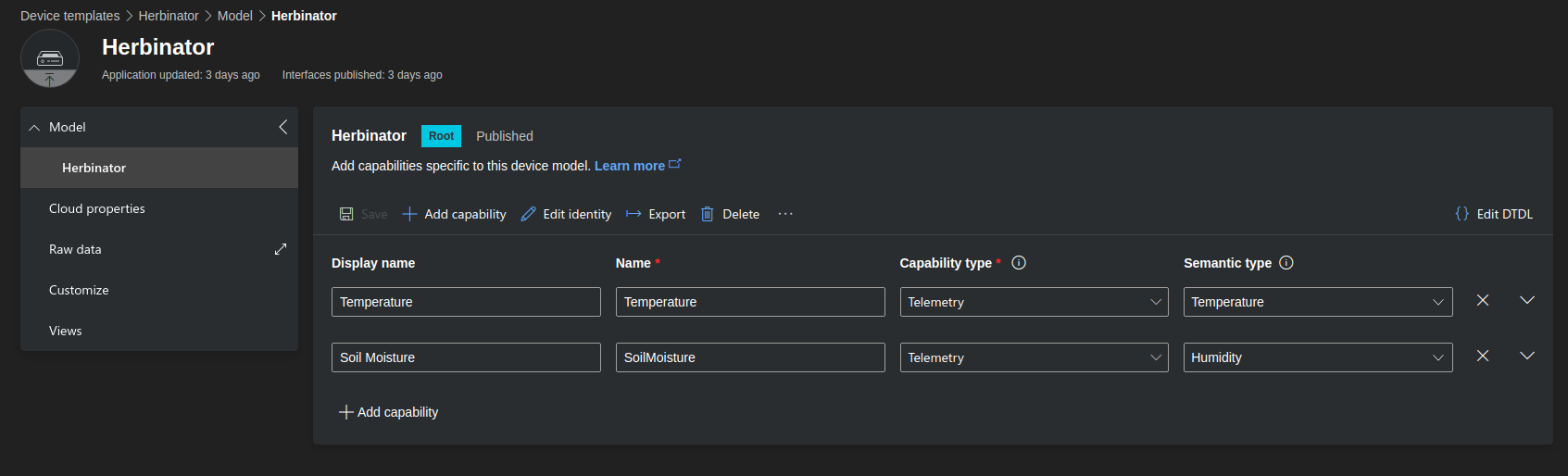 Creating device template in Azure IoT Central